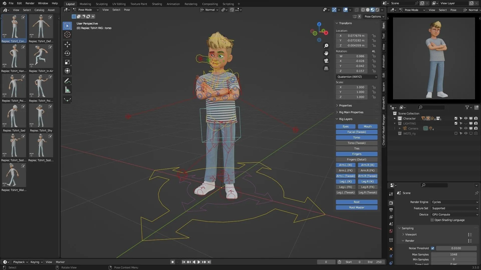 Cartoon White Teen Boy - Rigged 3D Character in Blender with Rigify rigging system